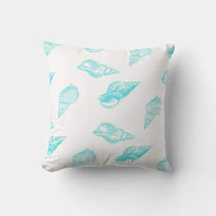 Nautical monogram Seashell Shells Aqua Teal Blue   Throw Pillow