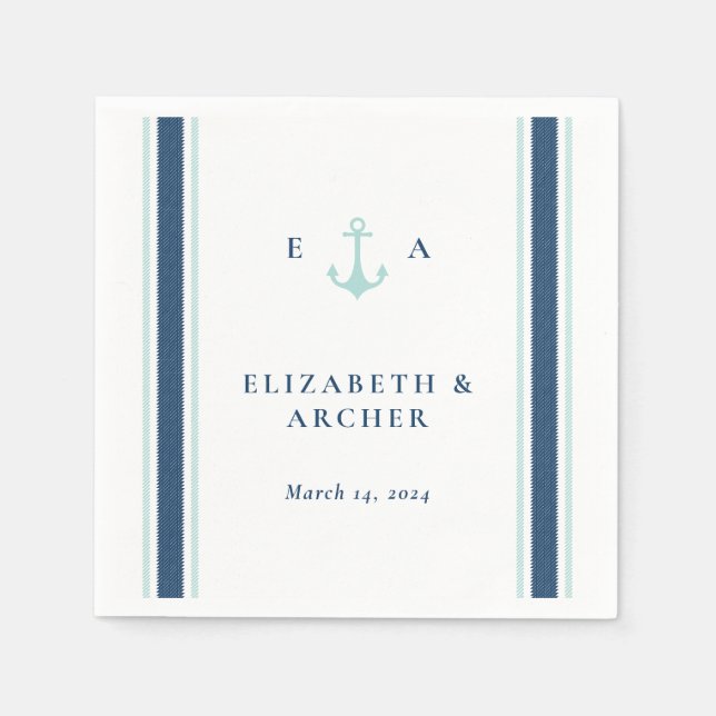 Nautical Monogram Wedding Cocktail Napkin (Front)