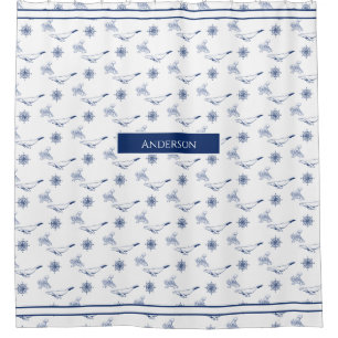 Nautical monogram Whales and octopus navy White