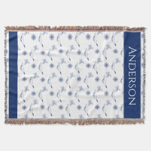  Nautical monogram Whales and octopus navy White  Throw Blanket