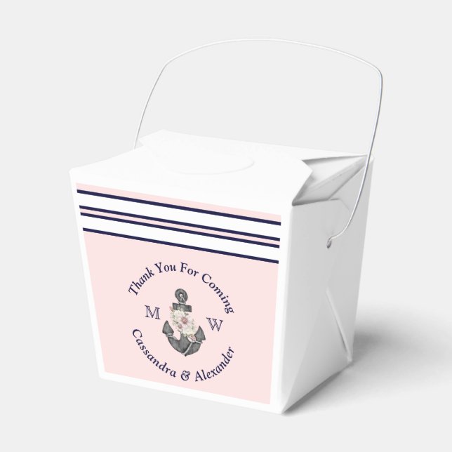 Nautical Monogrammed Pink Navy Blue Floral Anchor  Favor Box