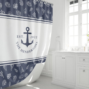 Nautical Monogrammed White Navy Blue Anchor