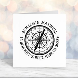 Nautical Navigation Compass Round Address Self-inking Stamp