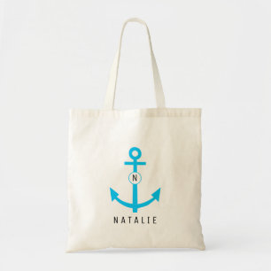 Nautical Navy Anchor Beach Blue Monogram Bride Tote Bag
