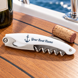 Nautical Navy Anchor Custom Boat Name Corkscrew