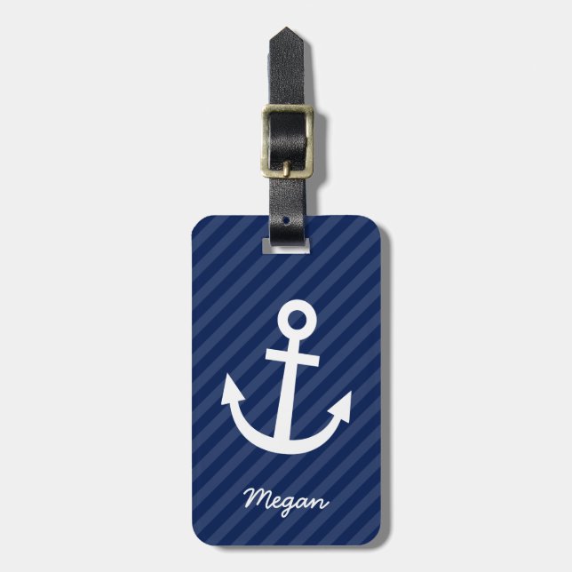 Nautical Navy Anchor Luggage Tag (Front Vertical)