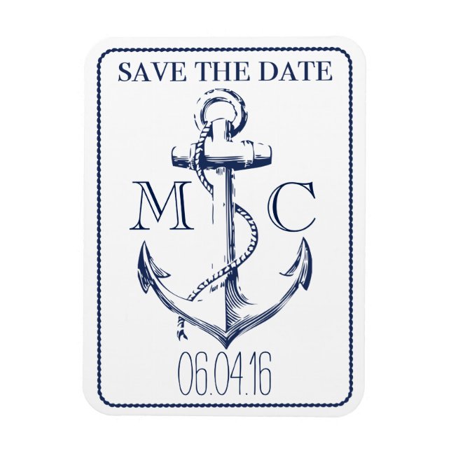 Nautical Navy Anchor Monogram | Save the Date Magnet (Vertical)