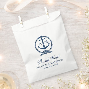 Nautical Navy Anchor Monogram Thank You Wedding Favour Bag