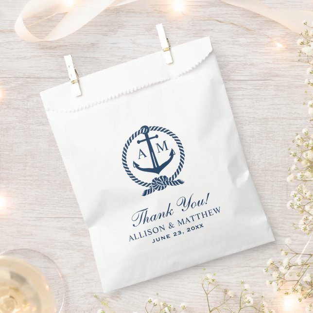 Nautical Navy Anchor Monogram Wedding Thank You Favour Bag (Clipped)