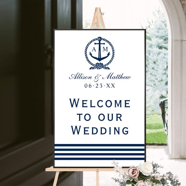 Nautical Navy Anchor Monogram Wedding Welcome Poster (Creator Uploaded)