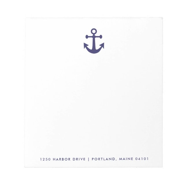 Nautical Navy Anchor on White Notepad (Front)