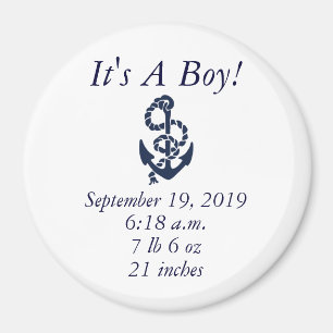 Nautical Navy Anchor Pattern Birth Announcements Magnet