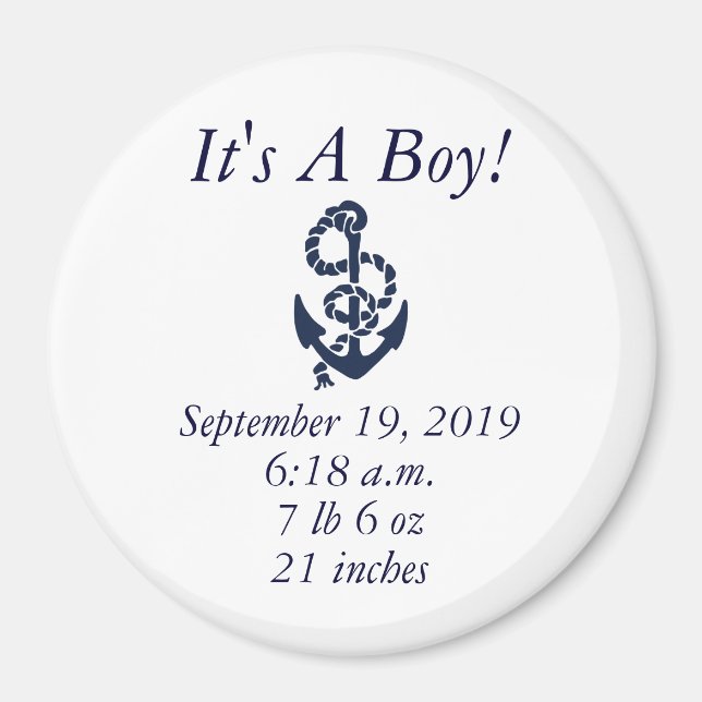 Nautical Navy Anchor Pattern Birth Announcements Magnet (Front)