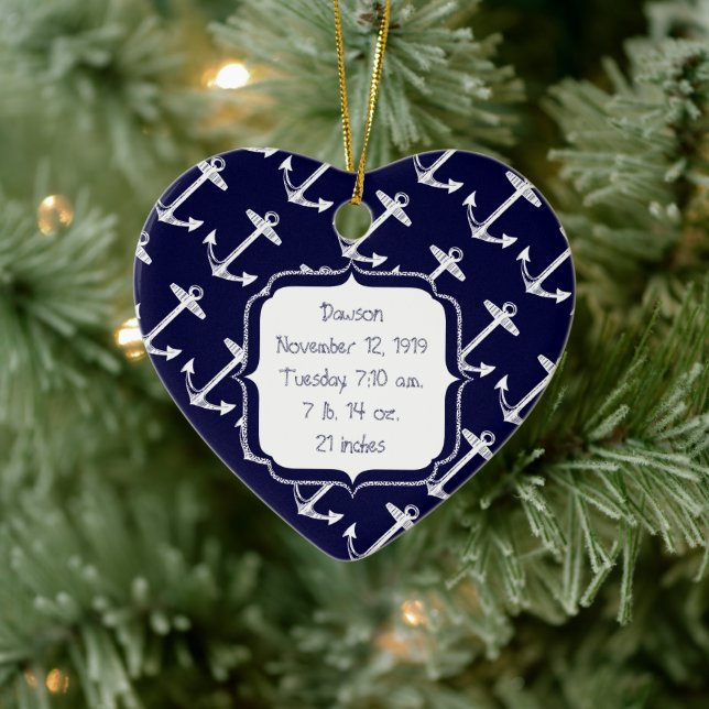 Nautical Navy Anchor Pattern Ceramic Ornament (Tree)