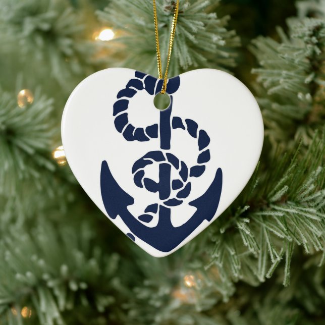 Nautical Navy Anchor Pattern Ceramic Ornament (Tree)