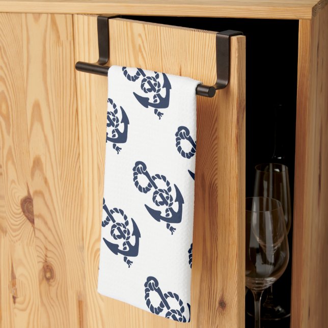 Nautical Navy Anchor Pattern Kitchen Towel (Thirds Fold)