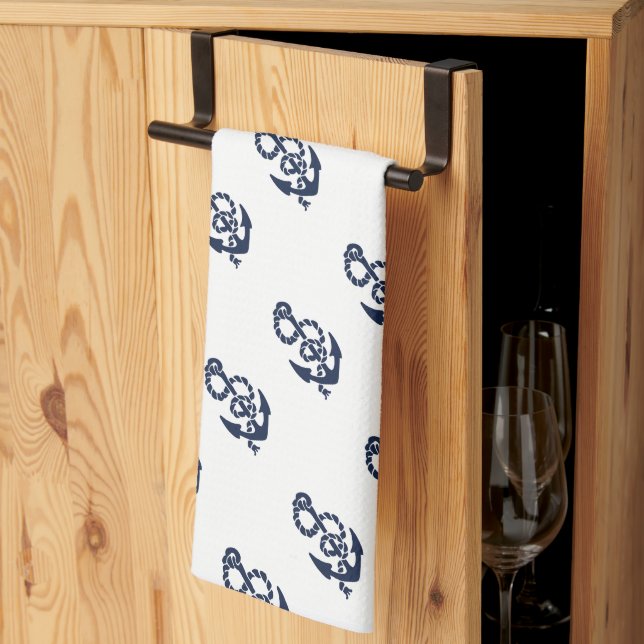 Nautical Navy Anchor Pattern Kitchen Towel (Thirds Fold)
