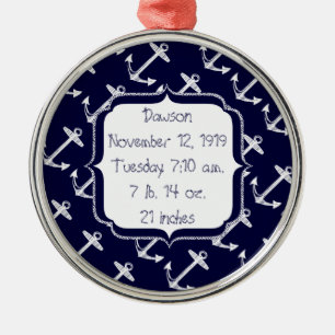 Nautical Navy Anchor Pattern Metal Ornament