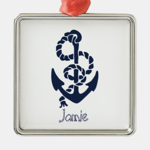 Nautical Navy Anchor Pattern Metal Ornament