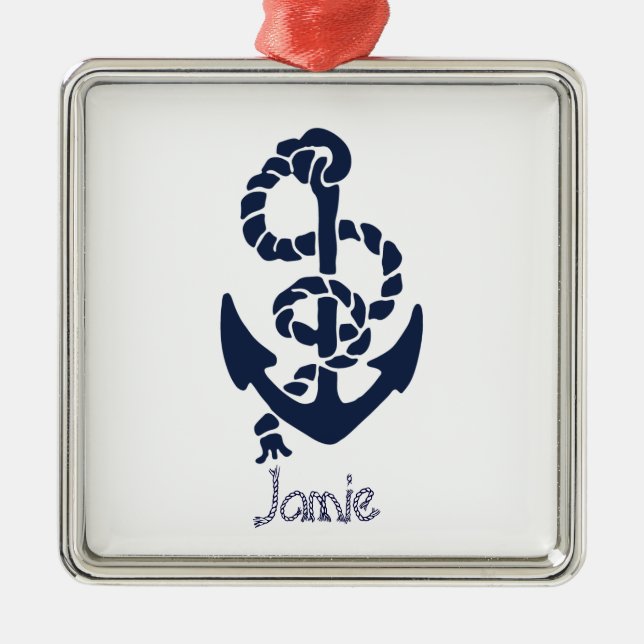 Nautical Navy Anchor Pattern Metal Ornament (Front)