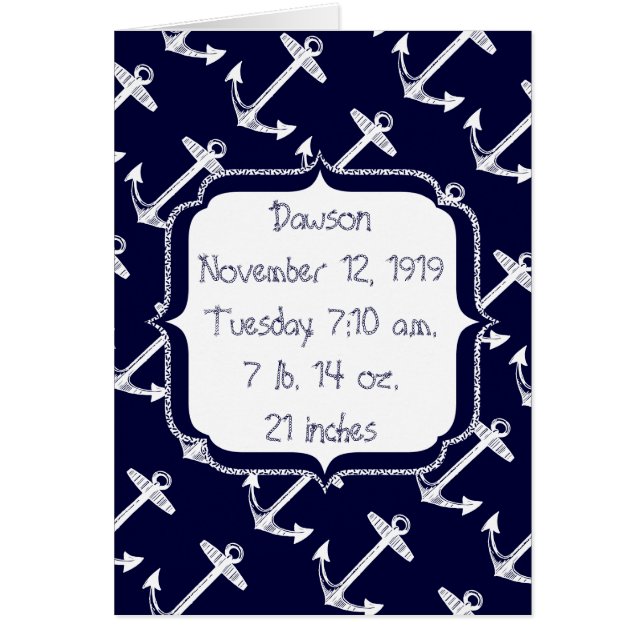 Nautical Navy Anchor Pattern New Baby Boy (Front)