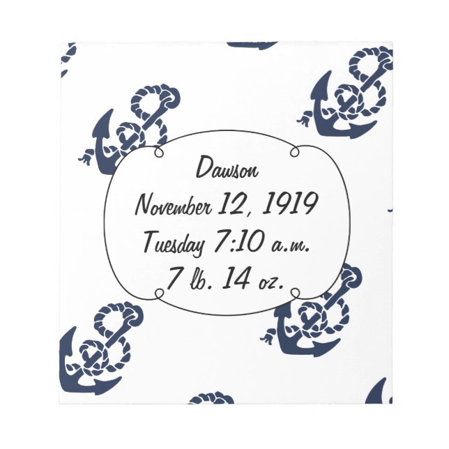 Nautical Navy Anchor Pattern Notepad (Front)