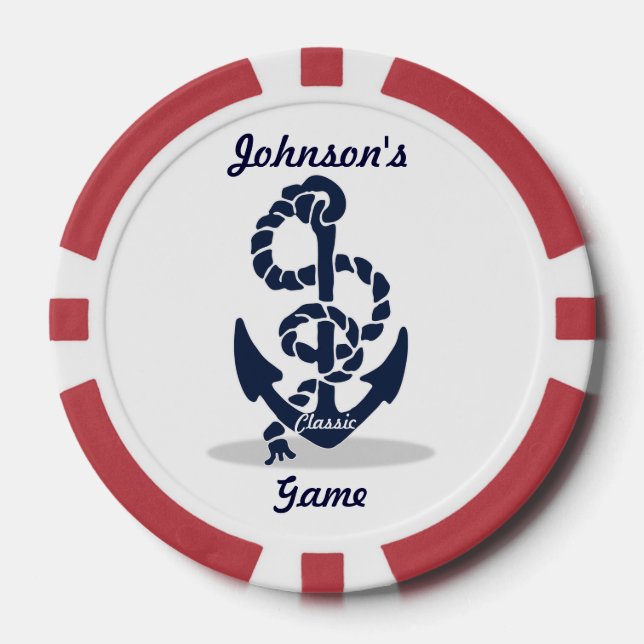 Nautical Navy Anchor Pattern Poker Chips (Front)