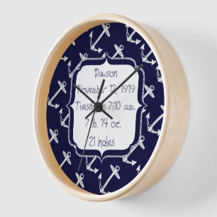 Nautical Navy Anchor Pattern Wall Clock