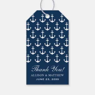 Nautical Navy Anchor Pattern Wedding Thank You Gift Tags