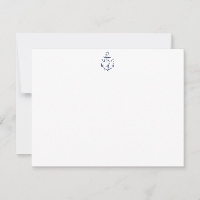 Nautical Navy Anchor Personalized Stationery Card (Front)