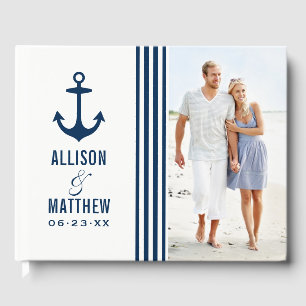 Nautical Navy Anchor Photo Wedding Monogram Guest Book