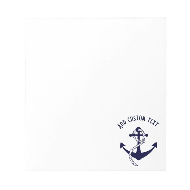 Nautical Navy Anchor & Rope Marine Custom Notepad (Front)