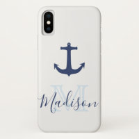 Nautical Navy Anchor Sail Cool Initial Name