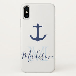 Nautical Navy Anchor Sail Cool Initial Name Case-Mate iPhone Case