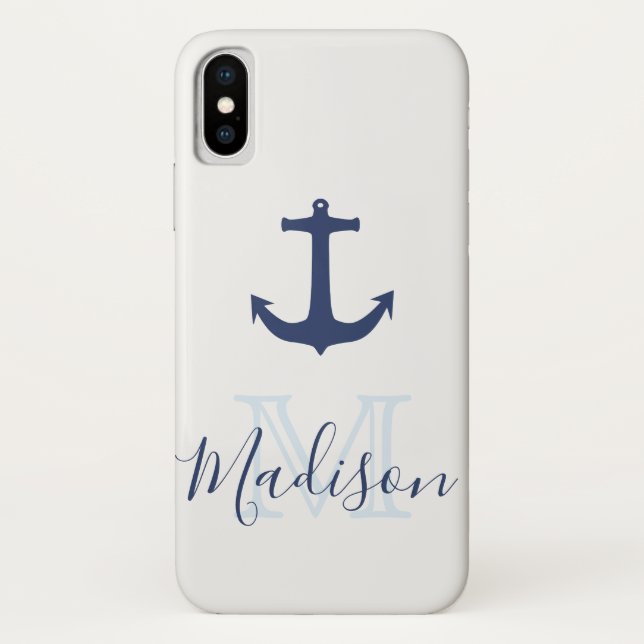 Nautical Navy Anchor Sail Cool Initial Name Case-Mate iPhone Case (Back)