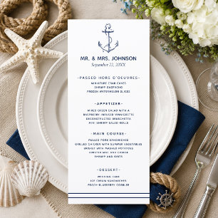 Nautical Navy Anchor Sea Side Wedding Menu