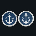 Nautical Navy Anchor Wedding Monogram Initials Cufflinks<br><div class="desc">Personalized nautical style men's cufflink design features a white boat anchor with custom initials (could be first and last name or first name initials of a bride and groom) and a navy blue background.</div>