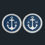 Nautical Navy Anchor Wedding Monogram Initials Cufflinks<br><div class="desc">Personalized nautical style men's cufflink design features a white boat anchor with custom initials (could be first and last name or first name initials of a bride and groom) and a navy blue background.</div>