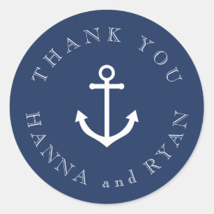 Nautical Navy Anchor Wedding Thank You Stickers
