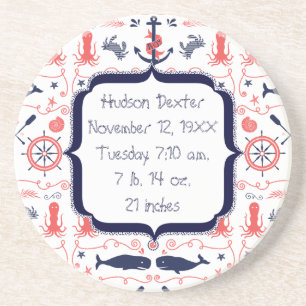 Nautical Navy Anchor,Whale Octopus Pattern Coaster