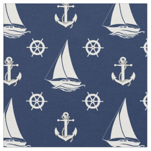 Nautical Navy anchor/wheel/sailboat silhouette Fabric