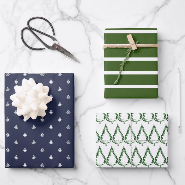 Nautical Navy and Green Wrapping Paper Sheet (Front)