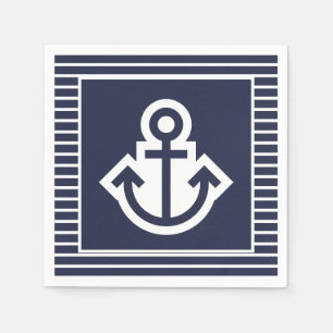 Nautical Navy and White Anchor Napkins