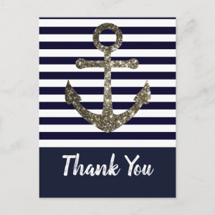 Nautical Navy and White Anchor Thank You Postcard