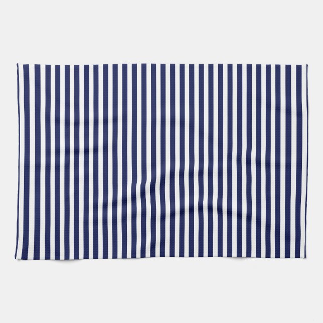 Nautical Navy and White Cabana Stripes Kitchen Towel (Horizontal)