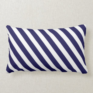 Nautical Navy and White Diagonal Stripes Lumbar Pillow