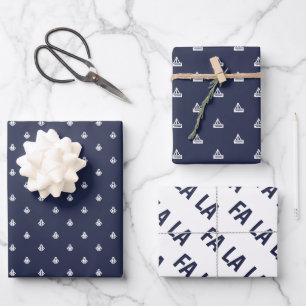 Nautical Navy and White Fa La La Wrapping Paper Sheet