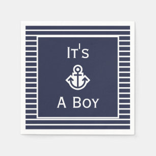 Nautical Navy and White It's A Boy Striped Napkins