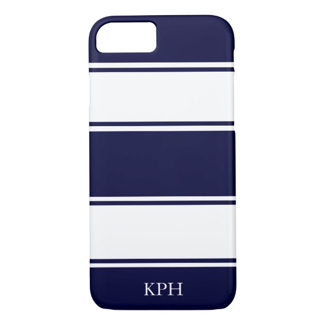 Nautical Navy and White Stripe Monogram Case-Mate iPhone Case (Back)