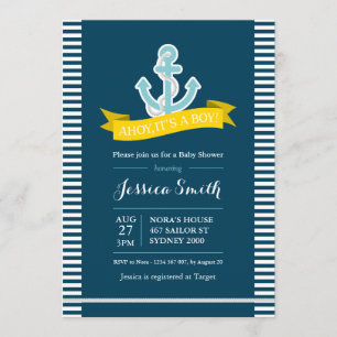 Nautical Navy and Yellow Baby Shower Invitation